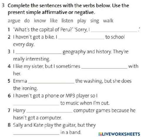 Affirmative and negative sentences in Present Simple