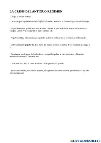 La crisis del Antiguo Régimen