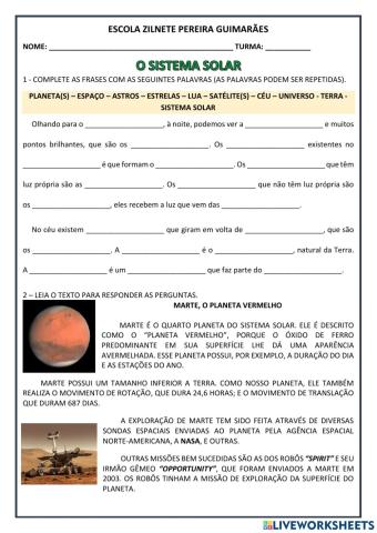 Sistema solar e marte