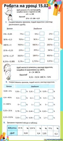 Перетворення десяткових дробів у відсотки