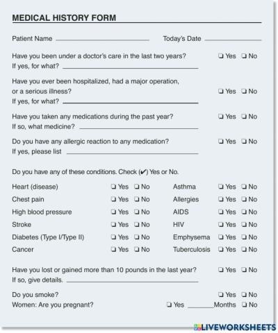Medical history form