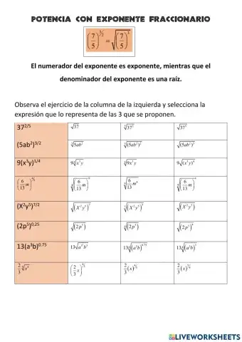 Potencia de raíz fraccionaria