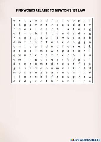 WordSearch about Newton's Law