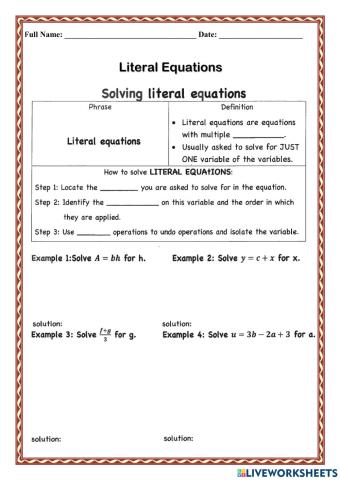 WCA1R-Literal equations