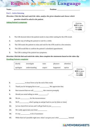 English Communication in Platinum Health Care Service (Midterm test)