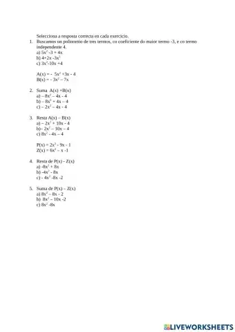 Polinomios suma e resta