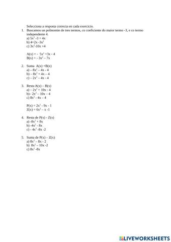 Polinomios suma e resta