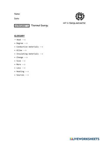 Worksheet 4: Thermal energy
