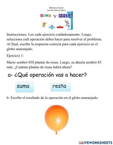Problemas verbales: suma y resta