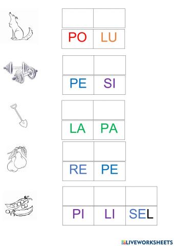 Riordina le sillabe: parole con sillabe p, m, l, s, r
