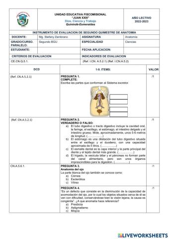 Evaluación Quimestral