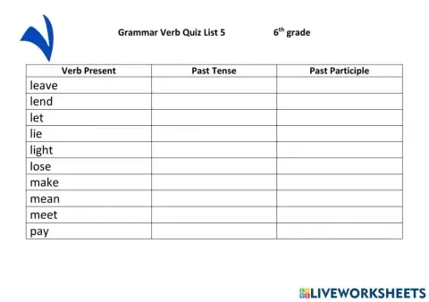 Past and Past Participle Verbs Quiz 5
