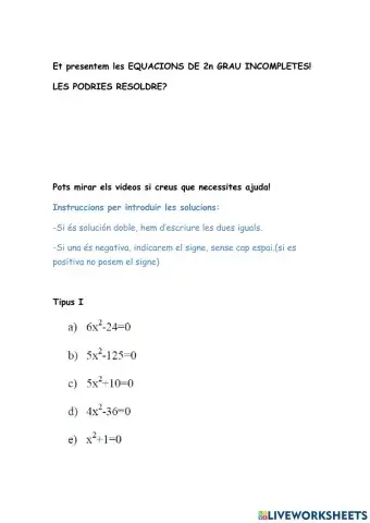 Equacions incompletes!!!