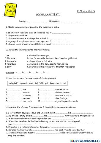 Cosmic B1+ Vocabulary Test 5.1