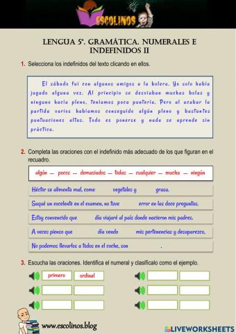 Lengua 5º. Gramática. Numerales e indefinidos II