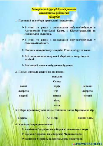 Діагностична робота №4 -Енергія-