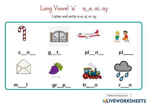 Long vowel sound a, ai, ay, a-e
