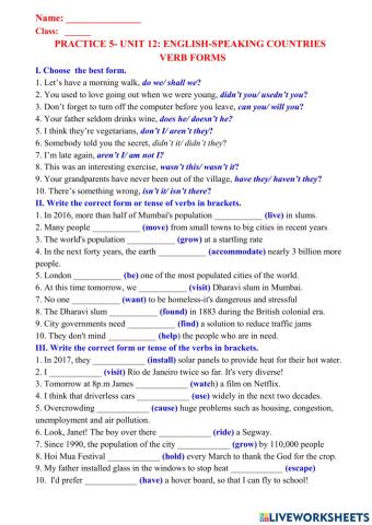 English 7 unit 12 verb form