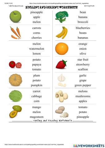 Fruits and vegetables