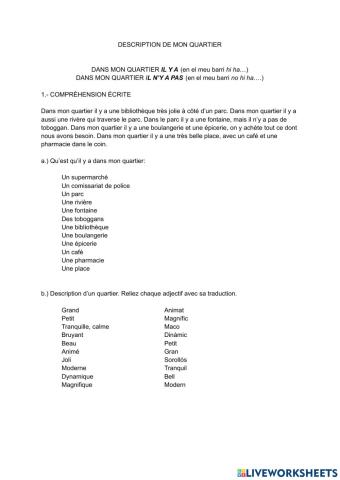 Description de mon quartier
