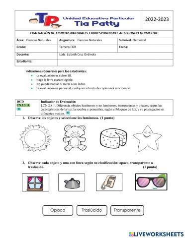 Evaluación de Ciencias Naturales