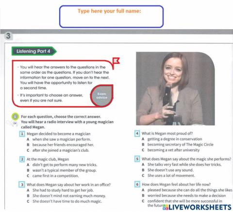 PET Listening practice Part 4