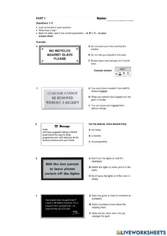 PET Reading Practice 1