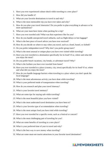 50 Questions on travelling