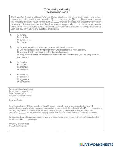TOEIC L&R, Reading part 6