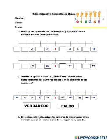 Números Enteros En La Recta Numérica