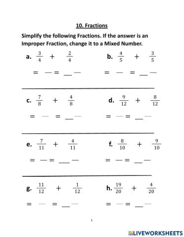 Addition and Subtraction of Fractions 2