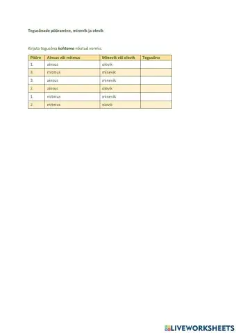 Tegusõnade pööramine, olevik ja minevik, 4. klass