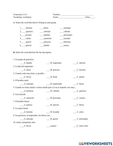2 4.1 Vocabulary worksheet