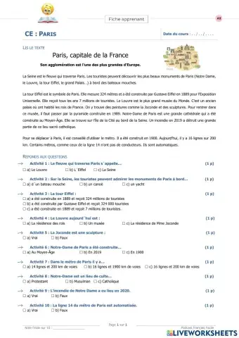 CE A2 Paris, capitale de la France