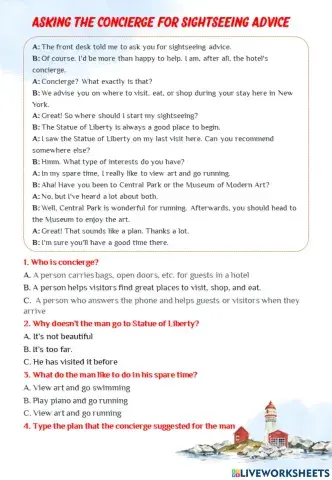 Asking the concierge for sightseeing advice