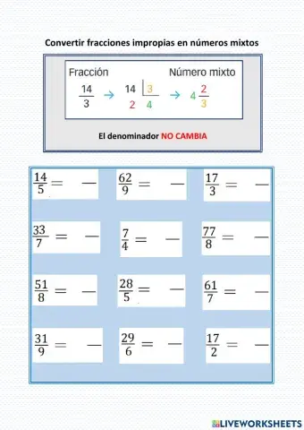 Convertir fracciones impropias en números mixtos