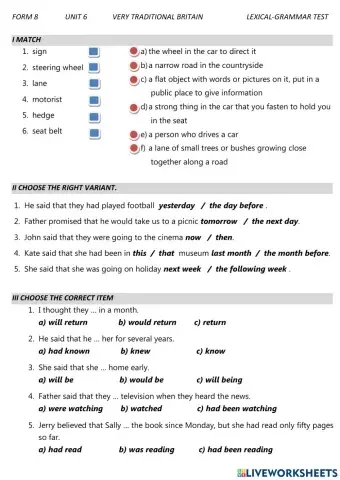 Very Traditional Britain TEST UNIT 6