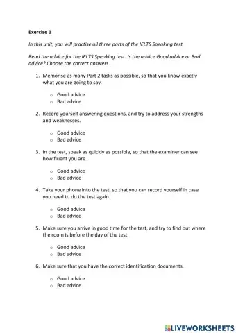 IE3, Unit 8, Speaking, Exercise 1