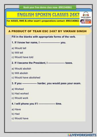 Conditional sentences fill in the blanks