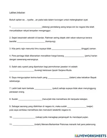 Latihan Imbuhan-Se..Nya dan Ke..an