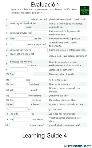 Evalación:  Present Perfect, Present Continuous, and Past tense topics-.