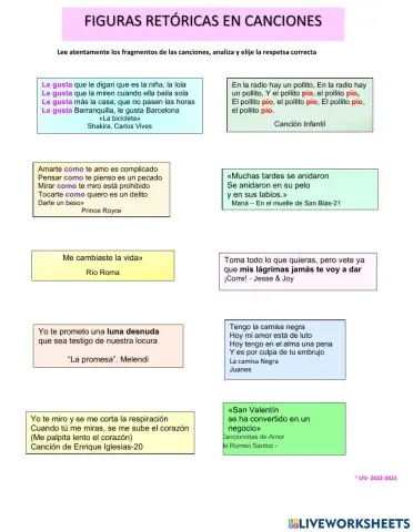 Figuras retóricas en canciones