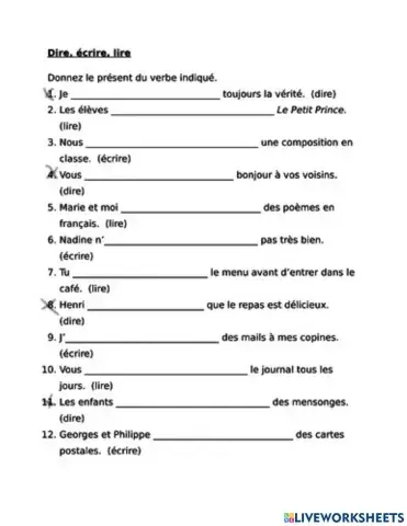 Verbes: lire, écrire