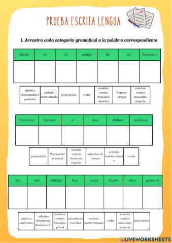 Categorías gramaticales, morfemas, lexemas