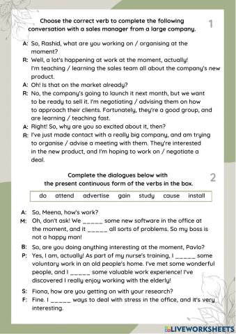 Vocabulary practice Outcomes Pre-Int unit 1 Jobs