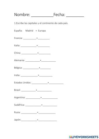 Capitales y continentes de paises