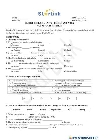 Foreign Teacher-S6-WEEK 25-U6-VOCAB REVISION