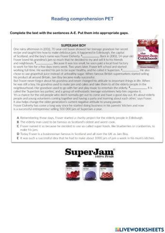 Super Jam Reading comprehension