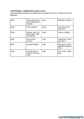 Tema 5. Ortografía - Los homófonos con b y v - 2º Trimestre - 3ºEso
