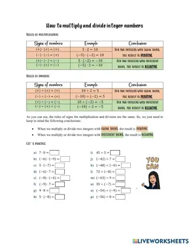 Multiplication and division of integers